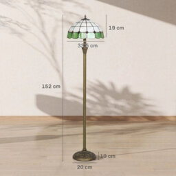 Tiffany Style Floor Lamp With Glass Shade, Bronze Tone And Green - thumbnail 2