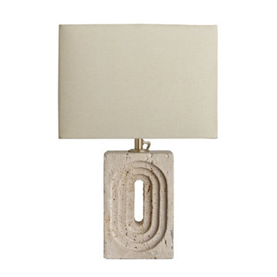 Industville Travertine Rectangular Table Lamp, Rounded Rectangle Cotton Shade - image 1