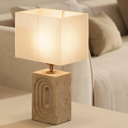 Industville Travertine Rectangular Table Lamp, Rounded Rectangle Cotton Shade - thumbnail 4