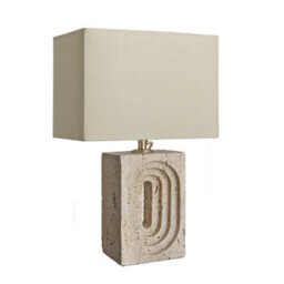 Industville Travertine Rectangular Table Lamp, Rounded Rectangle Cotton Shade - thumbnail 2