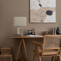 Industville Travertine Rectangular Table Lamp, Rounded Rectangle Cotton Shade - thumbnail 3