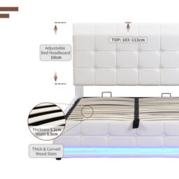 HomeTouch Double Pu Faux Leather Ottoman Lift Storage Bed With Led Lighting, 4Ft6 (135X190Cm) - thumbnail 5