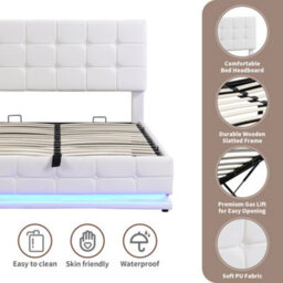 HomeTouch Double Pu Faux Leather Ottoman Lift Storage Bed With Led Lighting, 4Ft6 (135X190Cm) - thumbnail 6