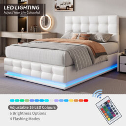 HomeTouch Double Pu Faux Leather Ottoman Lift Storage Bed With Led Lighting, 4Ft6 (135X190Cm) - thumbnail 4
