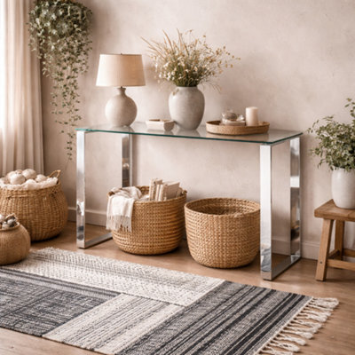 Wyld Haus Frederikssund Glass Top Console Table Polished Chrome Legs 1100X400X760mm - image 1