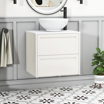 Royal Bathrooms Royal Bathroom Elmore 600mm Classic White Wall Mounted Bathroom Vanity Unit 2 Drawer Plain White Worktop With Breeze Basin - image 1