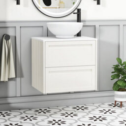 Royal Bathrooms Royal Bathroom Elmore 600mm Classic White Wall Mounted Bathroom Vanity Unit 2 Drawer Plain White Worktop With Breeze Basin - thumbnail 1