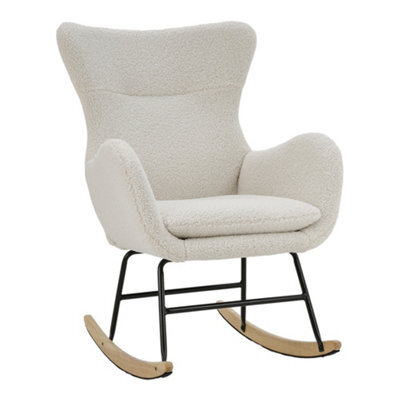 Living And Home Comfy Sherpa Upholstered Rocking Armchair Accent Chair With High Backrest And Armrests - image 1