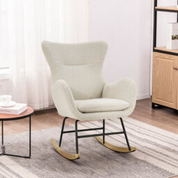 Living And Home Comfy Sherpa Upholstered Rocking Armchair Accent Chair With High Backrest And Armrests - thumbnail 2