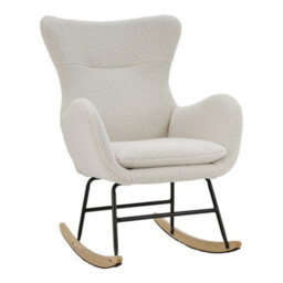 Living And Home Comfy Sherpa Upholstered Rocking Armchair Accent Chair With High Backrest And Armrests