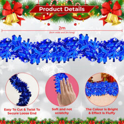 Neel Blue 2M X 9Cm Soft & Bright Christmas Tinsel Garland For Xmas Tree & Home Decorations, Blue - thumbnail 2