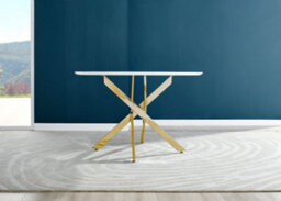 Furniturebox Novara 120Cm 4-6 Seater White High Gloss Round Wooden Dining Table With Gold Chrome Legs - thumbnail 3