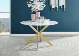 Furniturebox Novara 120Cm 4-6 Seater White High Gloss Round Wooden Dining Table With Gold Chrome Legs - thumbnail 2