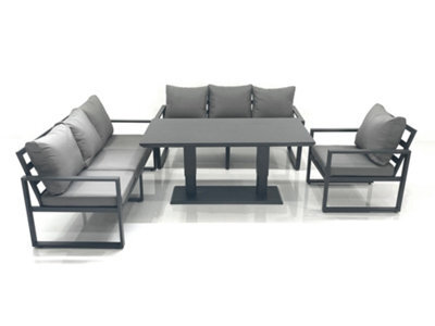 Fimous Outdoor Garden Furniture Set Aluminium Lounge Sofa Adjustable Rising Lifting Dining Table Sets Dark Grey - image 1