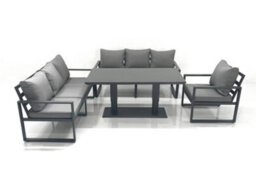 Fimous Outdoor Garden Furniture Set Aluminium Lounge Sofa Adjustable Rising Lifting Dining Table Sets Dark Grey - thumbnail 2