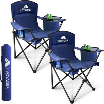 Voyager Folding Camping Chairs 2 Pack With Cooler Bag, Lightweight Q195 Steel Frame, 600D Oxford Fabric, Portable - Navy - image 1
