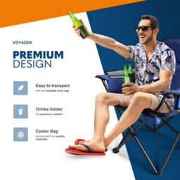 Voyager Folding Camping Chairs 2 Pack With Cooler Bag, Lightweight Q195 Steel Frame, 600D Oxford Fabric, Portable - Navy - thumbnail 4