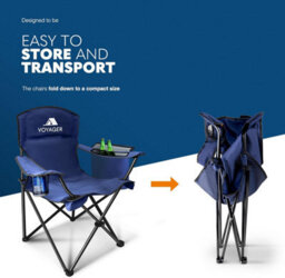 Voyager Folding Camping Chairs 2 Pack With Cooler Bag, Lightweight Q195 Steel Frame, 600D Oxford Fabric, Portable - Navy - thumbnail 7