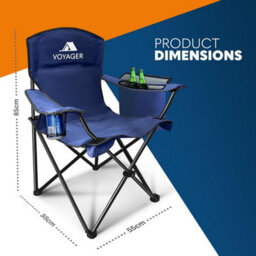 Voyager Folding Camping Chairs 2 Pack With Cooler Bag, Lightweight Q195 Steel Frame, 600D Oxford Fabric, Portable - Navy - thumbnail 3