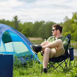Voyager Folding Camping Chairs 2 Pack With Cooler Bag, Lightweight Q195 Steel Frame, 600D Oxford Fabric, Portable - Navy - thumbnail 2
