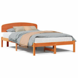Berkfield Bed Frame with Headboard Wax Brown 135x190 cm Solid Wood Pine - thumbnail 2
