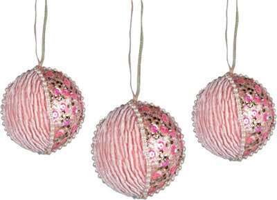 Shatchi 7Cm Bauble Baby Pink - 3Pcs Christmas Hanging Decorations - image 1