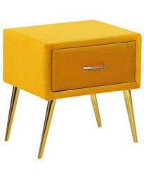 Wyld And Coco Velvetaura Yellow Velvet Bedside Table With Gold Legs And 1 Drawer - Small. - thumbnail 3