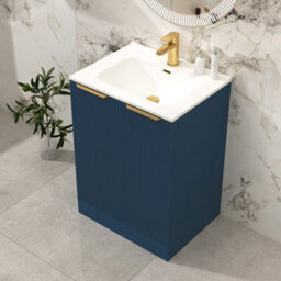 Royal Bathrooms Evora 700mm Midnight Blue Fluted Floor Standing Vanity Unit 2 Door With Ceramic Basin Sink & Brushed Brass Handles - thumbnail 5