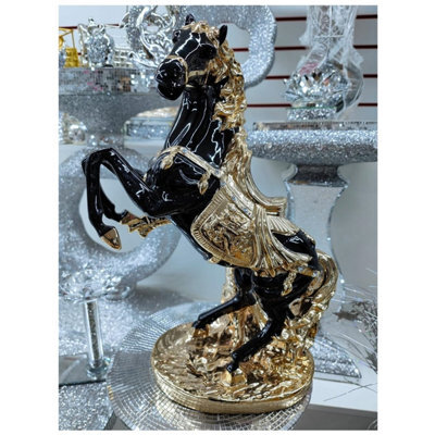 DEENZ Horse Statue Standing Horse Resin Ornament Sculpture Rearing Art Gold & Black