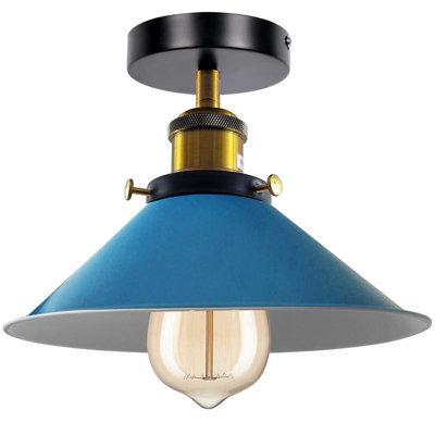 Vintage Semi Flush Mount Ceiling Light With E27 Base Cone Metal Shade For Kitchen, Living Room Black Without Bulb - image 1