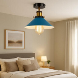 Vintage Semi Flush Mount Ceiling Light With E27 Base Cone Metal Shade For Kitchen, Living Room Black Without Bulb - thumbnail 4