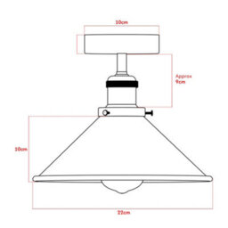 Vintage Semi Flush Mount Ceiling Light With E27 Base Cone Metal Shade For Kitchen, Living Room Black Without Bulb - thumbnail 3