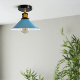 Vintage Semi Flush Mount Ceiling Light With E27 Base Cone Metal Shade For Kitchen, Living Room Black Without Bulb - thumbnail 2