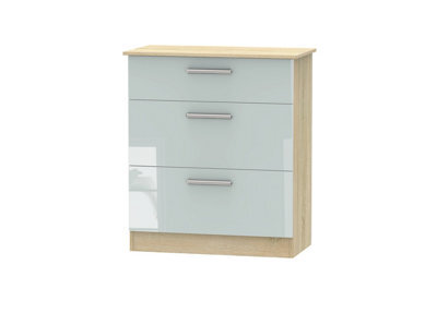 Trent 3 Drawer Deep Chest Of Drawers In Grey & Bardolino Oak (Ready Assembled) - image 1