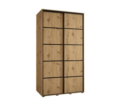 Arte Cannes Iv Elegant Oak Artisan Sliding Door Wardrobe 1300mm H2050mm D600mm With Black Steel Handles - image 1