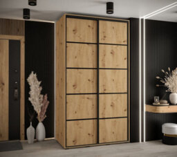 Arte Cannes Iv Elegant Oak Artisan Sliding Door Wardrobe 1300mm H2050mm D600mm With Black Steel Handles - thumbnail 2