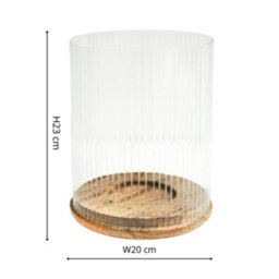 Ivyline Amelia Ribbed Glass Wooden Candle Holder H23Cm D20Cm - thumbnail 5