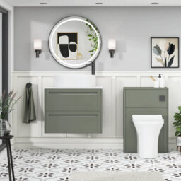 Royal Bathrooms Royal Bathroom Elmore 700mm Matt Green Wall Mounted Bathroom Vanity Unit 2 Drawer Plain White Worktop With Peak Basin - thumbnail 5