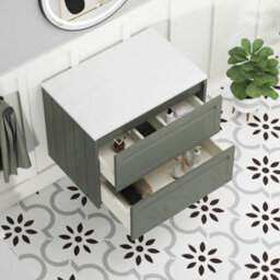 Royal Bathrooms Royal Bathroom Elmore 700mm Matt Green Wall Mounted Bathroom Vanity Unit 2 Drawer Plain White Worktop With Peak Basin - thumbnail 6