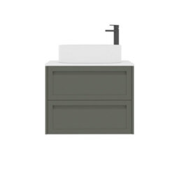 Royal Bathrooms Royal Bathroom Elmore 700mm Matt Green Wall Mounted Bathroom Vanity Unit 2 Drawer Plain White Worktop With Peak Basin - thumbnail 7