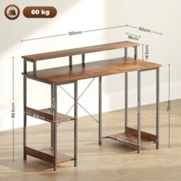 Homcom Computer Desk Reversible Home Office Desk With Storage Rustic Brown - thumbnail 3