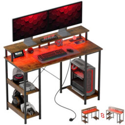 Homcom Computer Desk Reversible Home Office Desk With Storage Rustic Brown - thumbnail 2