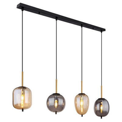 Luminosa Lighting Luminosa Blacky Bar Pendant Ceiling Light Matt Black Smoke Glass Shade 4X E14 - image 1