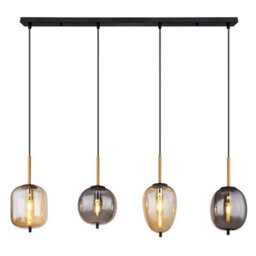 Luminosa Lighting Luminosa Blacky Bar Pendant Ceiling Light Matt Black Smoke Glass Shade 4X E14 - thumbnail 3