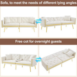 Matteo 2-Seater Velvet Sofa Bed With Adjustable Backrest And Built-In Cup Holders - White - thumbnail 4