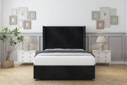 "Sloomy Devonshire Black Naples Divan Bed With Mattress 2 Drawers Foot-End With 54"" Wingback Headboard 5' King" - thumbnail 1