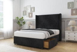 "Sloomy Devonshire Black Naples Divan Bed With Mattress 2 Drawers Foot-End With 54"" Wingback Headboard 5' King" - thumbnail 3