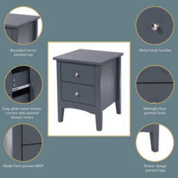 Core Products Como 2 Drawer Petite Blue Bedside Cabinet, H49.0Cm X W38.0Cm X D38.0Cm - thumbnail 7