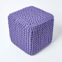 Homescapes Purple Cube Cotton Knitted Pouffe Footstool - thumbnail 3