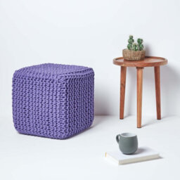 Homescapes Purple Cube Cotton Knitted Pouffe Footstool - thumbnail 5